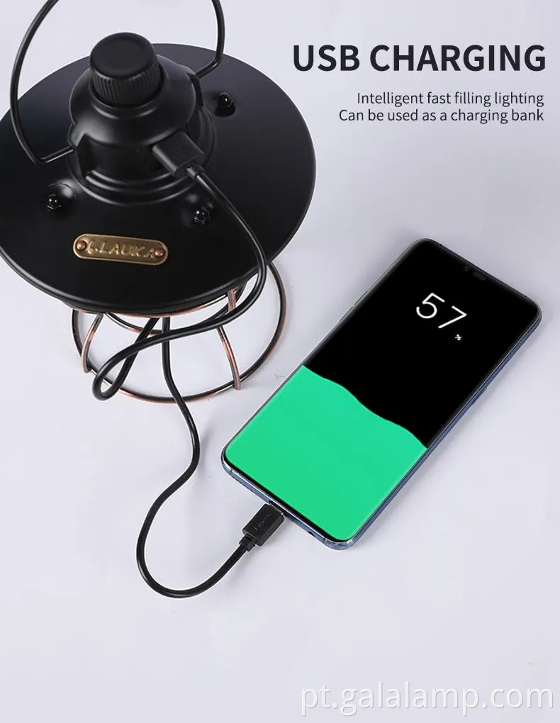 Lâmpada de acampamento de LED à prova d'água com carregamento USB para o ar livre